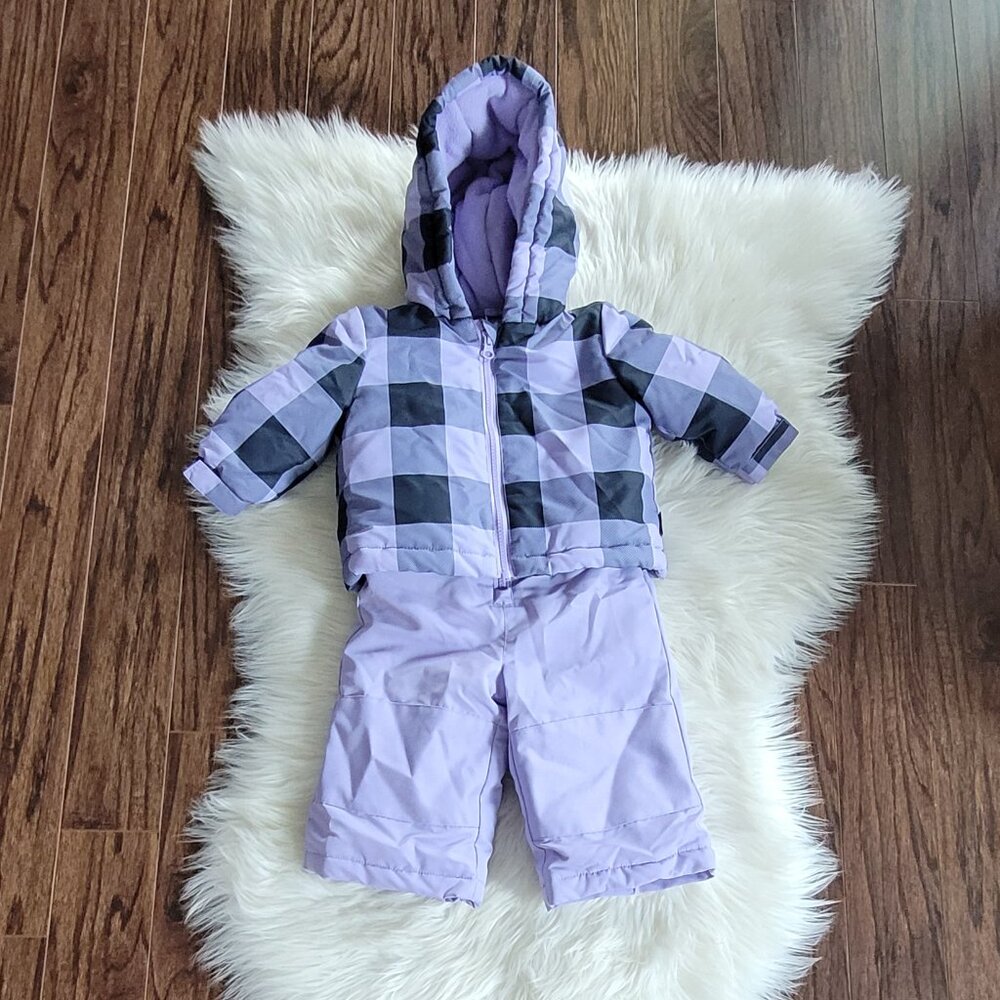 Joe Fresh Kid's Purple & Black Hooded Jacket & Pant Snow Suit Set Size 6-12M